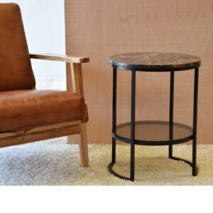 Mesa auxiliar mármol, vidrio y metal